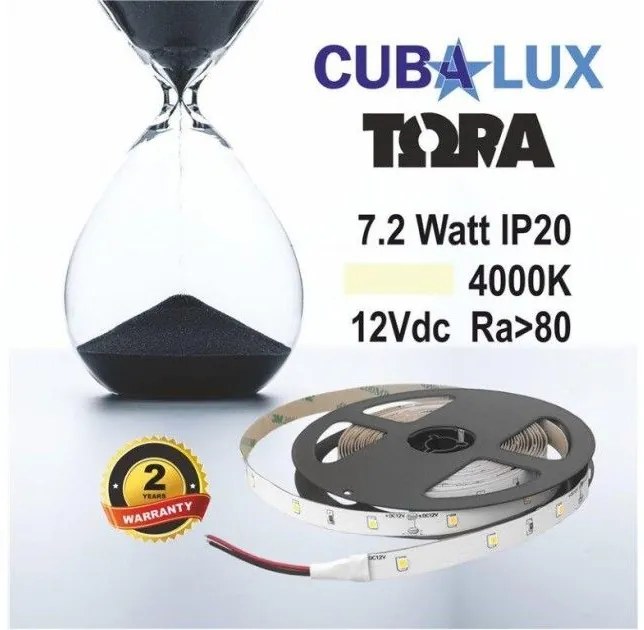 Ταινία LED 7,2W IP20 12V 3000K 4000K 6000K 5M TORA Cubalux 500008