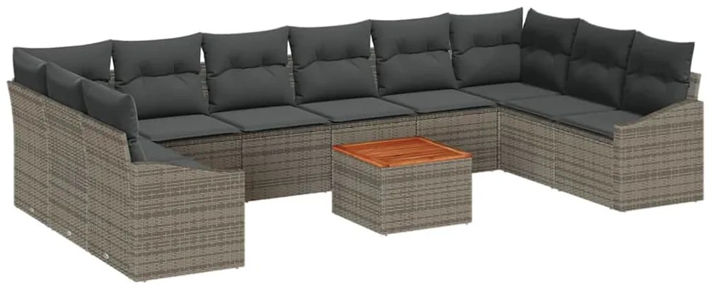 vidaXL Σετ Καναπέ Κήπου με μαξιλάρι 11 pcs Γκρι Πολυ ράταν