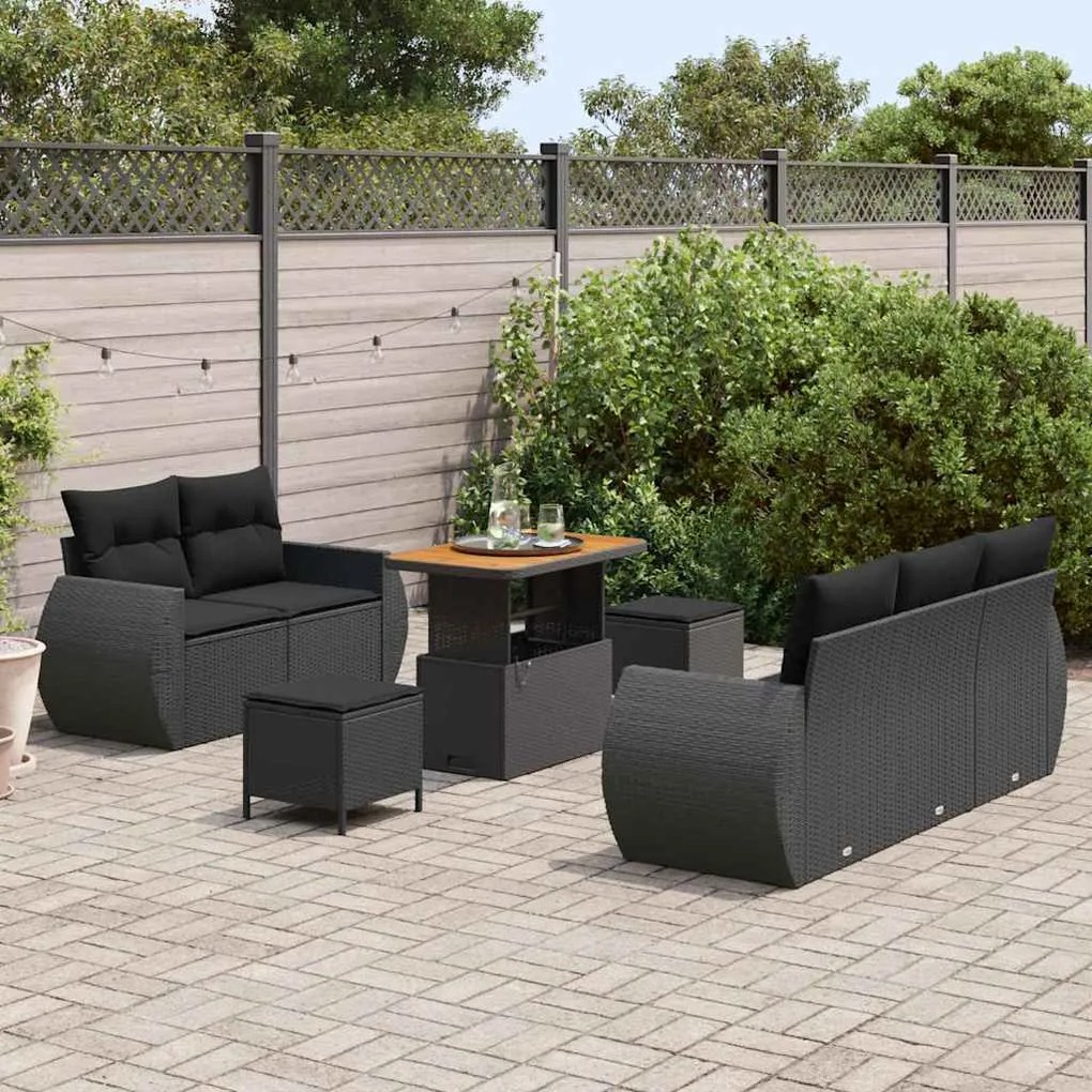 vidaXL Σετ Καναπέ Κήπου 8 pcs Μαύρο συνθετικό ρατάν
