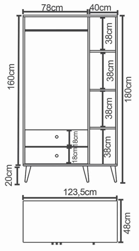 Ντουλάπα Τρίφυλλη AMARI Δρυς Μοριοσανίδα 123.5x48x180cm - 14870040 - 14870040