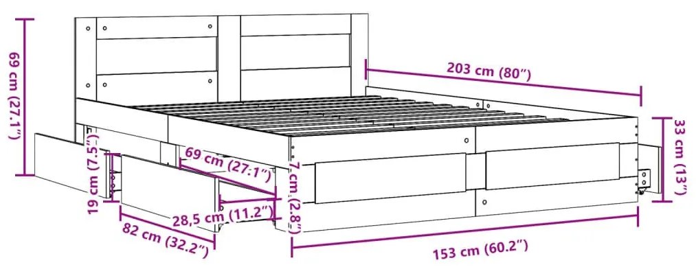 Πλαίσιο Κρεβατιού με Κεφαλάρι Sonoma Δρυς 150x200εκ. Επεξ. Ξύλο - Καφέ