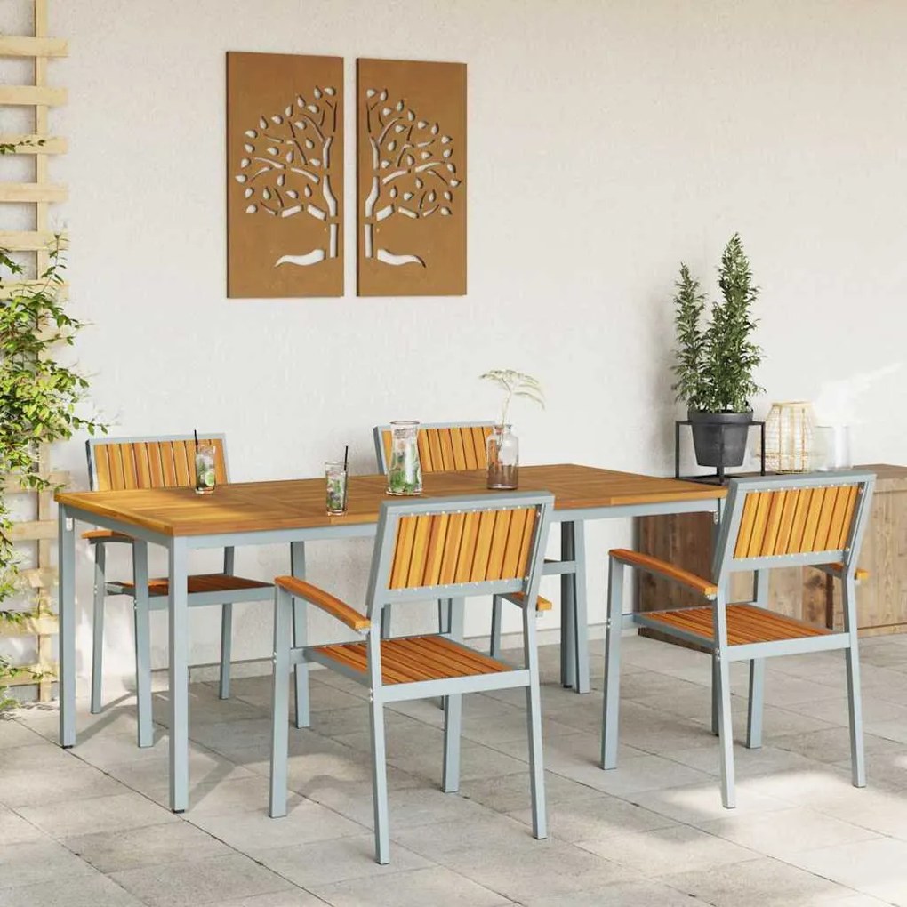 vidaXL Σέτ φαγητού για κήπο 5 pcs Γκρι και καφέ 180 x 90 x 75 cm
