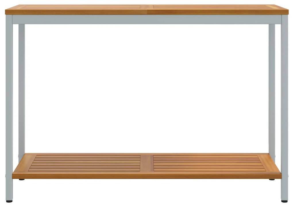 vidaXL Εξωτερικό Τραπέζι Φυσικό & Γκρι 35x110x75 εκ. Μασίφ Ξύλο και Ατσάλι