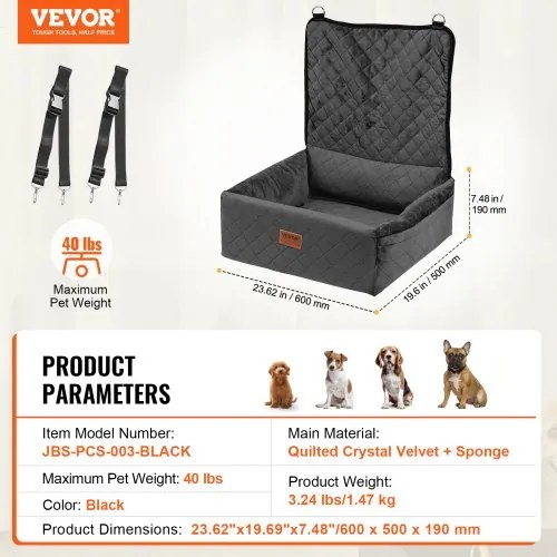 VEVOR Dog Booster Car Seat Pet Car Seat for Small Medium Dog up to 40 lbs Black