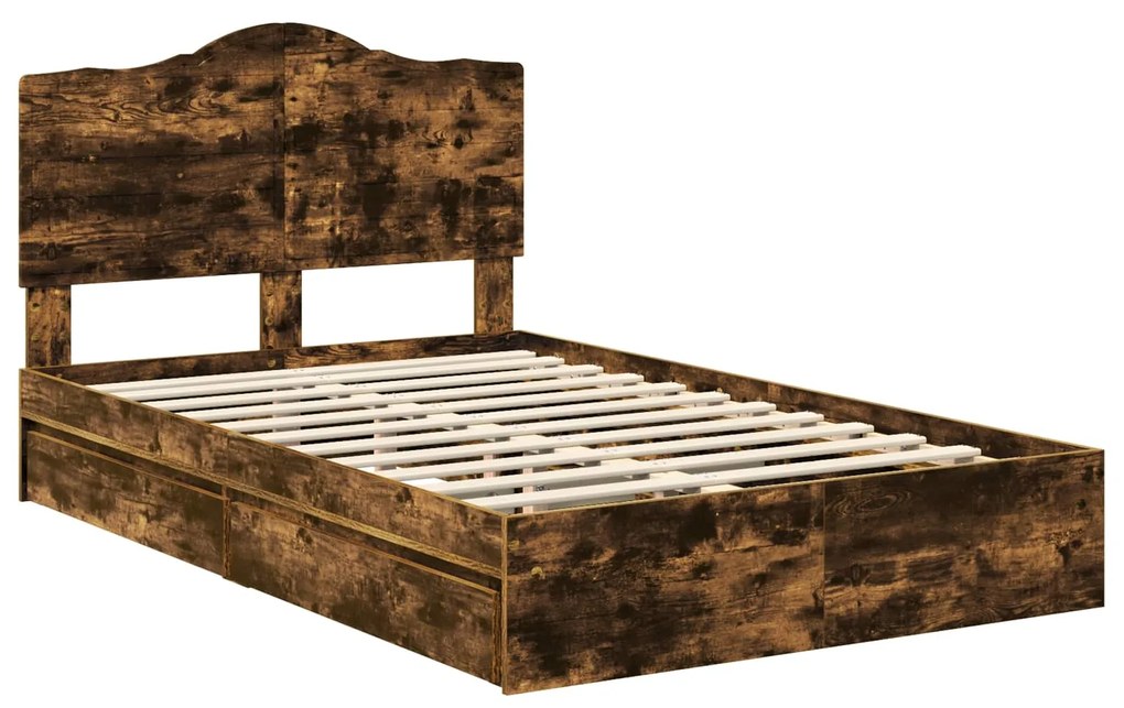 vidaXL Κρεβάτι Αποθήκης Καπνιστό Δρύς 135 x 190 cm Επεξεργασμένο ξύλο