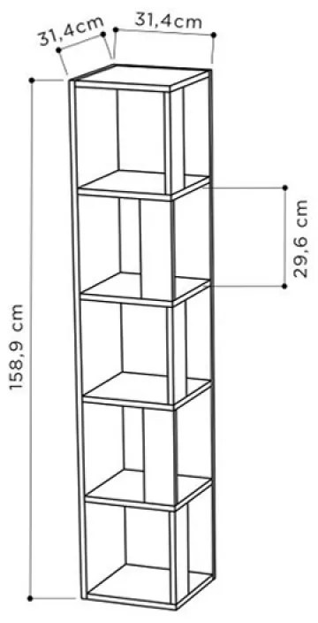 Βιβλιοθήκη γωνιακή Piano Megapap χρώμα λευκό 31,4x31,4x158,9εκ.