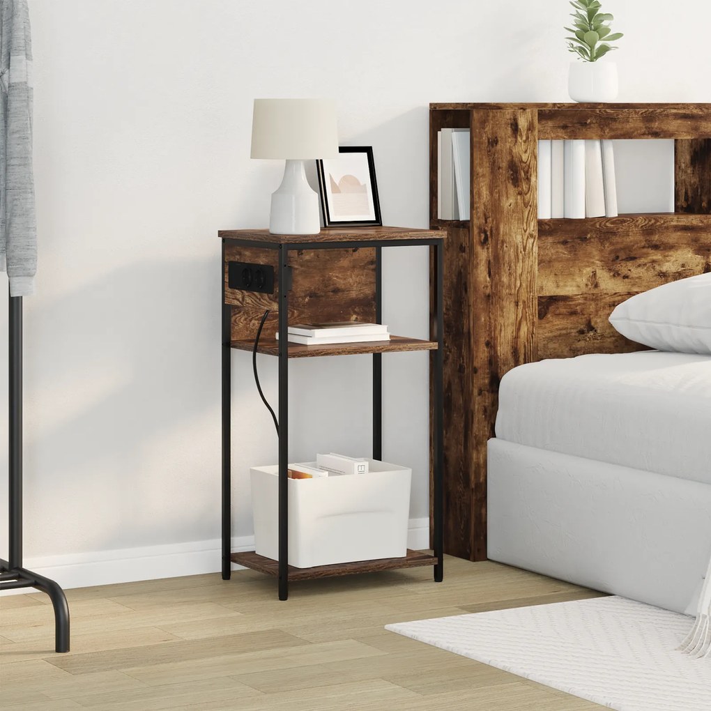 vidaXL Κομοδίνο Καπνιστή δρυς 28.1 x 40.9 x 75 εκ. Επεξεργασμένο ξύλο