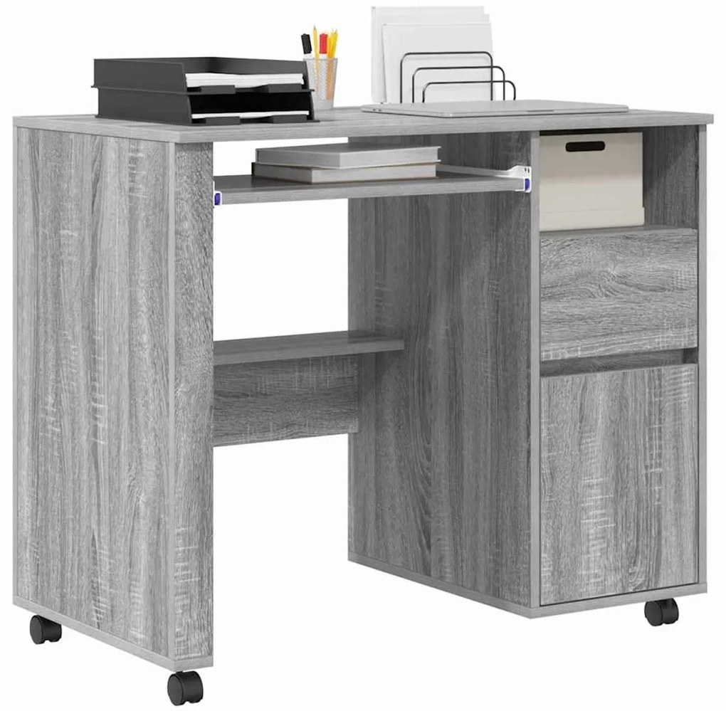 vidaXL Γραφείο με Ρόδες Γκρι 91 x 50 x 77 εκ. Επεξεργασμένο ξύλο