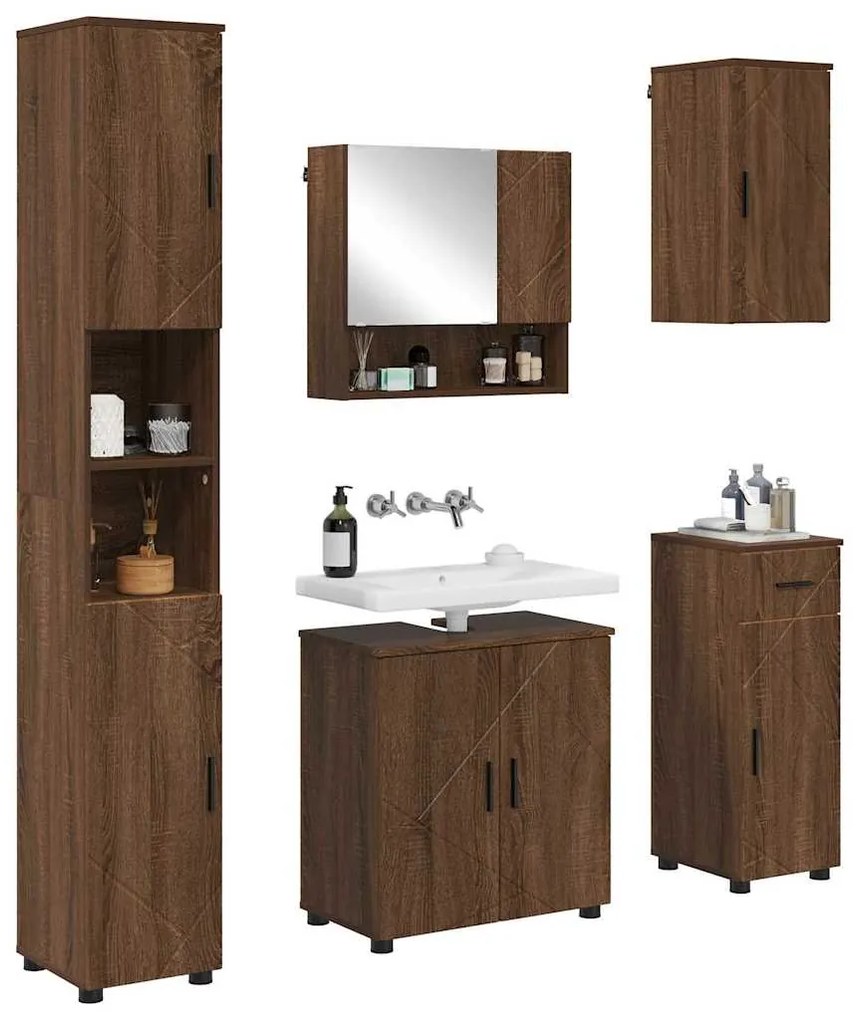 vidaXL Σετ Επίπλων Μπάνιου με συρτάρι 5 pcs Καφέ δρυς 61 x 35 x 64 εκ.