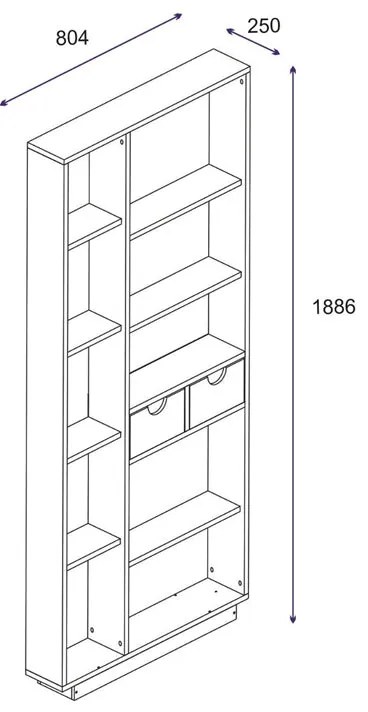 Βιβλιοθήκη με συρτάρια Dakin pakoworld σε oak απόχρωση 80x25x190εκ