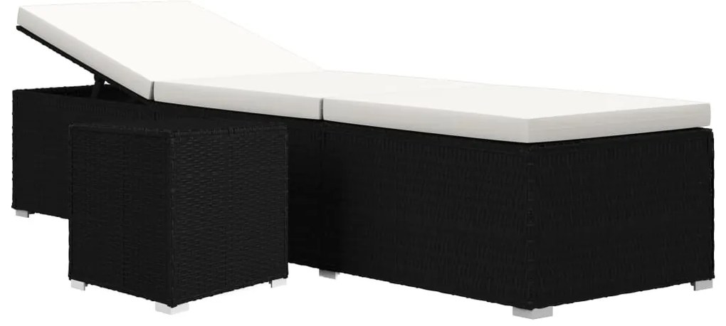 vidaXL Ξαπλώστρα Λευκό Κρεμ από Συνθετ. Ρατάν με Μαξιλάρι &amp; Τραπεζάκι