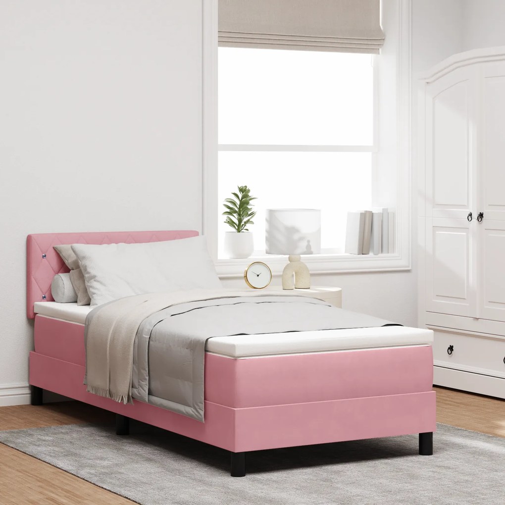 vidaXL Κρεβάτι Box Spring με Στρώμα Ροζ Μονό Βελούδο
