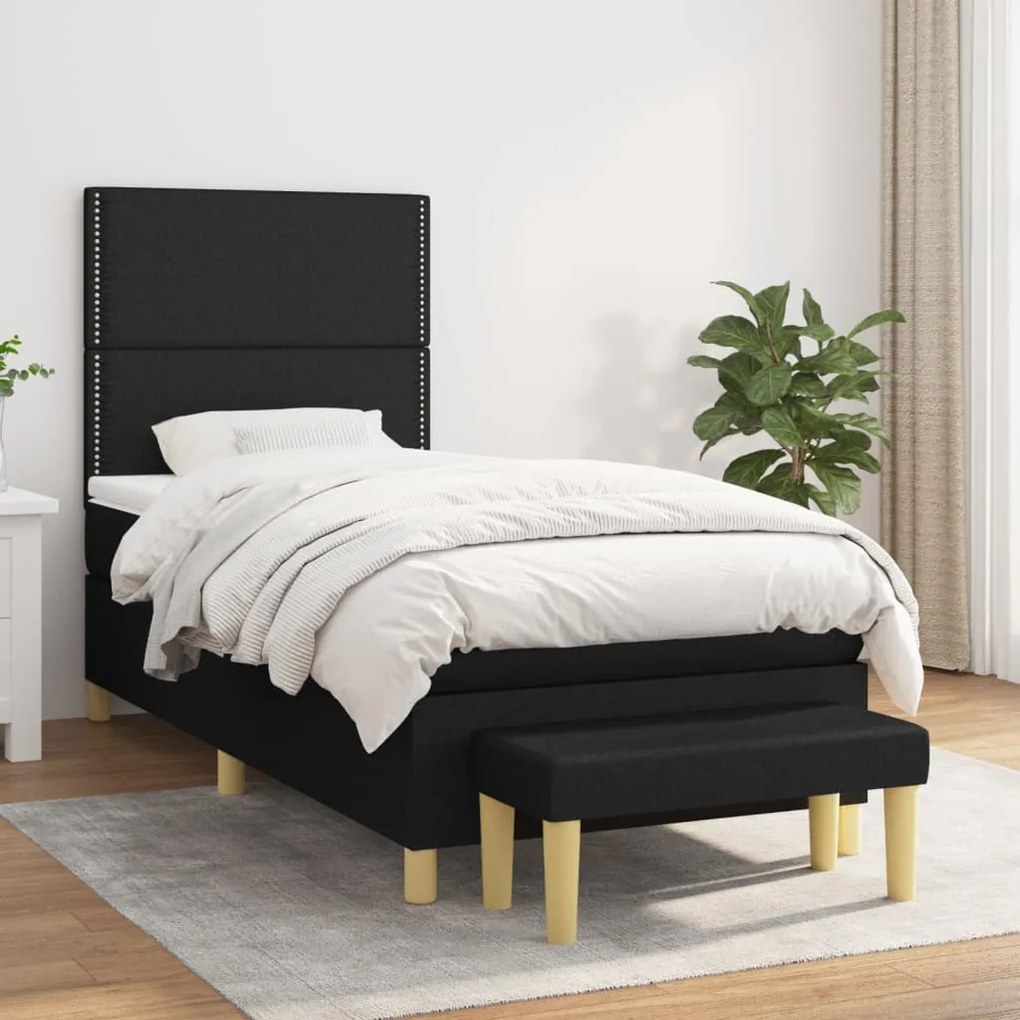 vidaXL Κρεβάτι Boxspring με Στρώμα Μαύρο 90x200 εκ. Υφασμάτινο