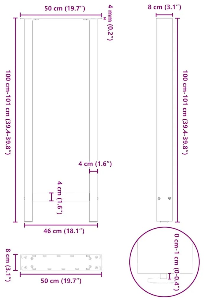 Πόδια τραπεζιού μπαρ Ανθρακί 2 τεμ. 50x(100-101) εκ. Ατσάλι - Ανθρακί