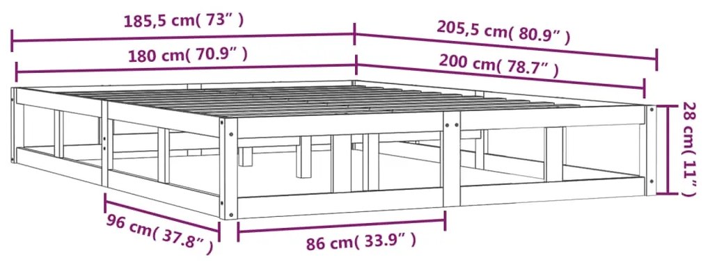 Πλαίσιο Κρεβατιού 180 x 200 εκ. Μασίφ Ξύλο Super King Size - Καφέ