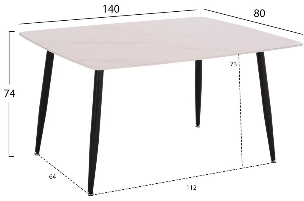 Τραπέζι RAVEN Κεραμικό TOP με Όψη Λευκό Μάρμαρο 140x80x74Υεκ. 140x80x74 εκ.