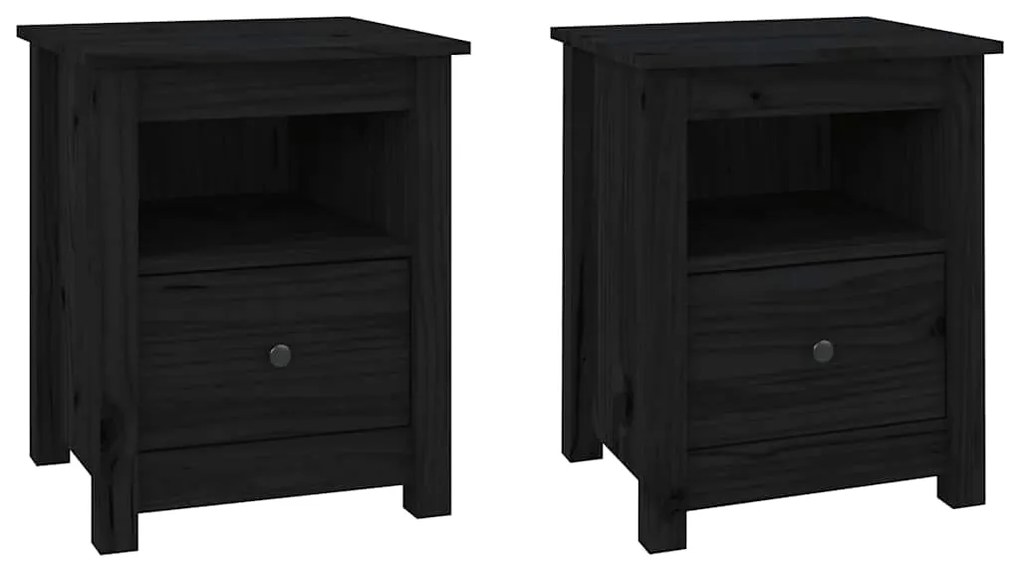 vidaXL Κομοδίνα 2 τεμ. Μαύρα 40x35x49 εκ. από Μασίφ Ξύλο Πεύκου