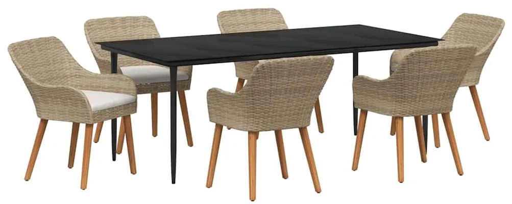 vidaXL Σέτ φαγητού για κήπο με μαξιλάρι 7 pcs Μπεζ συνθετικό ρατάν