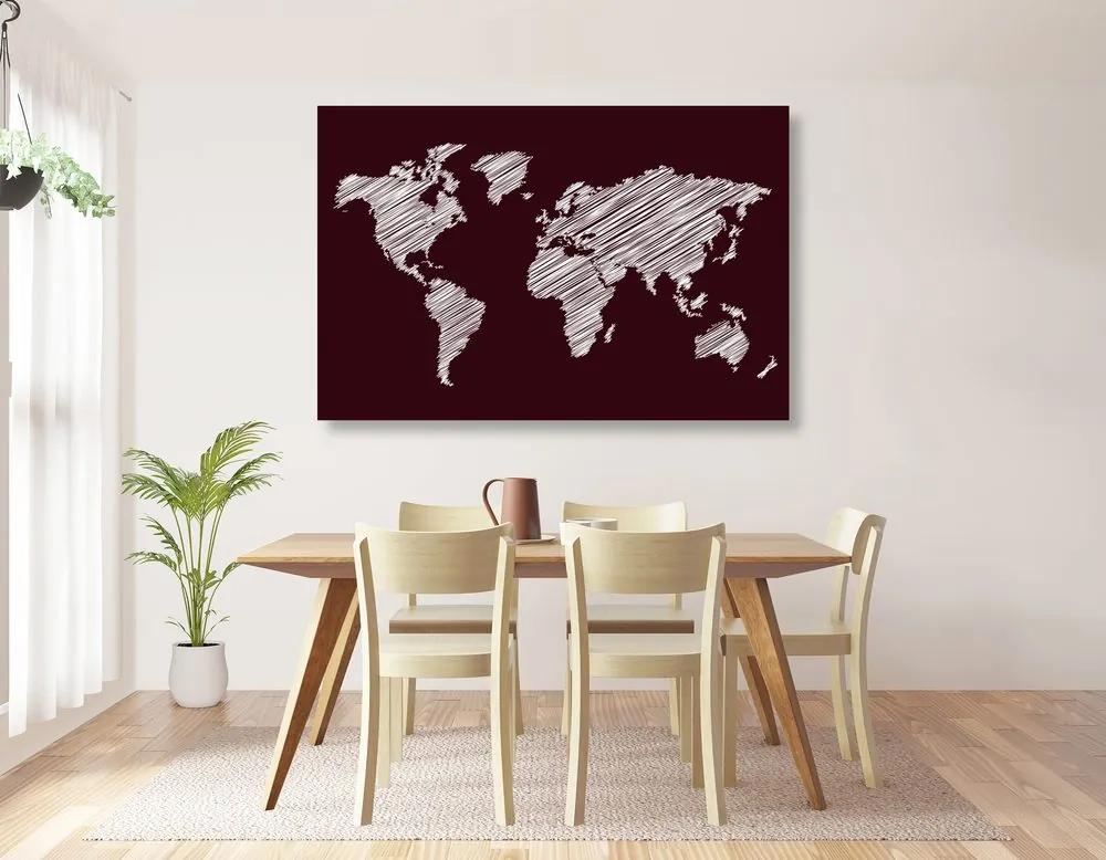 Εικόνα στον παγκόσμιο χάρτη που εκκολάπτεται από φελλό σε μπορντό φόντο - 120x80  peg