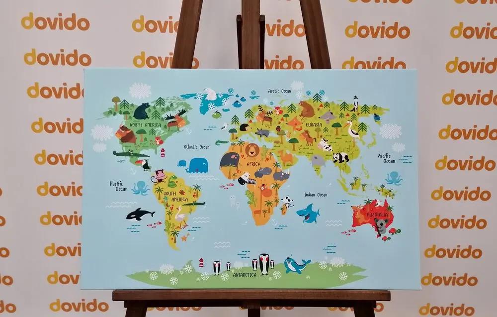 Εικονογραφήστε τον παγκόσμιο χάρτη των παιδιών με τα ζώα - 60x40