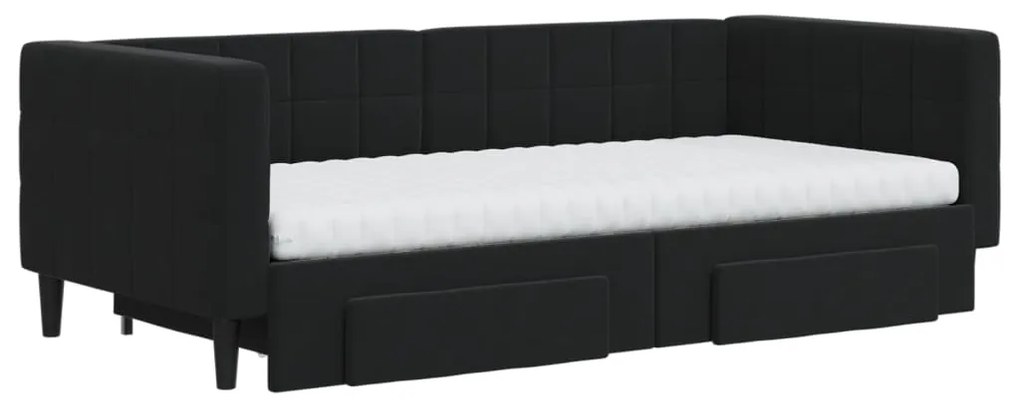 vidaXL Καναπές Κρεβάτι Συρόμενος Μαύρος 90x190 εκ. Βελούδο & Συρτάρια