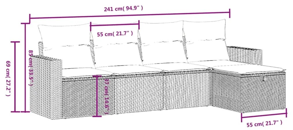 vidaXL Σετ Καναπέ Κήπου 5 τεμ. Μπεζ Συνθετικό Ρατάν με Μαξιλάρι