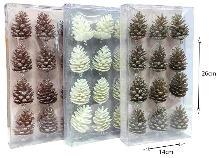 Σετ Χριστουγεννιάτικα Κουκουνάρια με Σκοινί για το Δέντρο 12τμχ - Christmas Pine Cones for Tree 12pcs