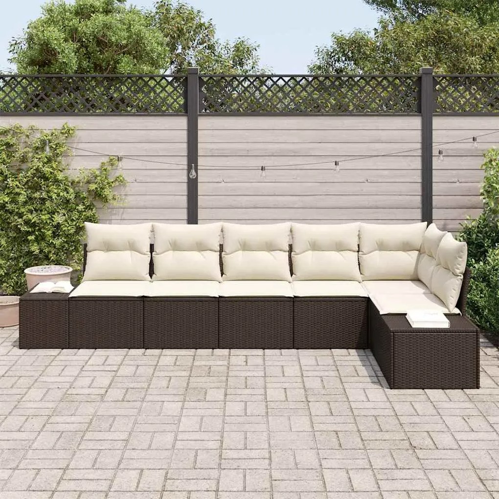 vidaXL Σετ Καναπέ Κήπου με μαξιλάρι 6 pcs Καφέ, κρέμα Πολυ ράταν