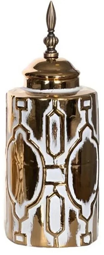 Βάζο Διακοσμητικό Με Καπάκι 752-20076 13x13x33cm White-Gold Estheti Home Κεραμικό