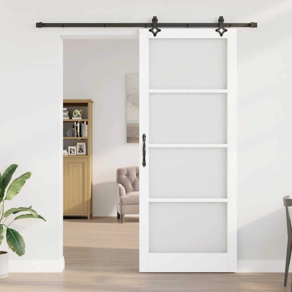 vidaXL Συρόμενη Πόρτα  με Σετ Υλικών Λευκή 93x232 cm Συμπαγές Ξύλο Πεύκου