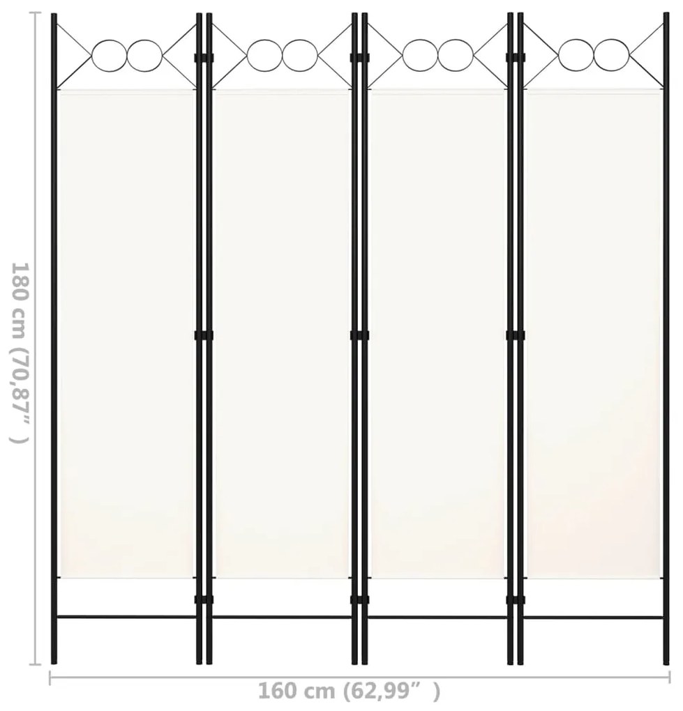 Διαχωριστικό Δωματίου με 4 Πάνελ Λευκό 160 x 180 εκ. - Λευκό