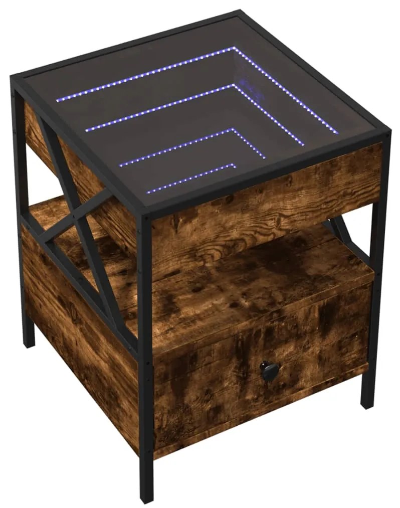 vidaXL Κομοδίνο Άπειρο Φως LED Καπνιστή Δρυς 40x40x51 εκ.