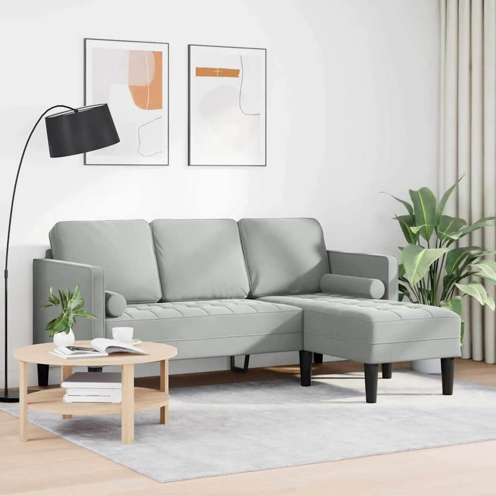 vidaXL Καναπές 3 Θέσεων με Chaise L-σχήματος Ανοιχτό Γκρι 160 εκ Βελούδο