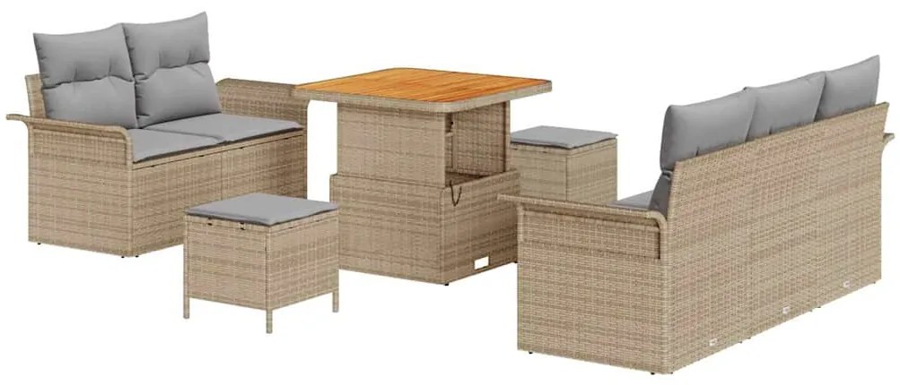 vidaXL Σετ Καναπέ Κήπου Ρυθμιζόμενο ύψος 8 pcs Μπεζ συνθετικό ρατάν