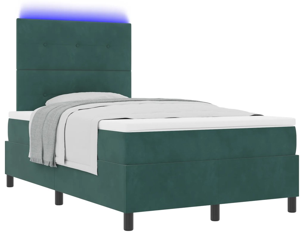 vidaXL Κρεβάτι Box Spring με Στρώμα & LED Σκούρο Πράσινο 120x190 εκ Βελούδινο
