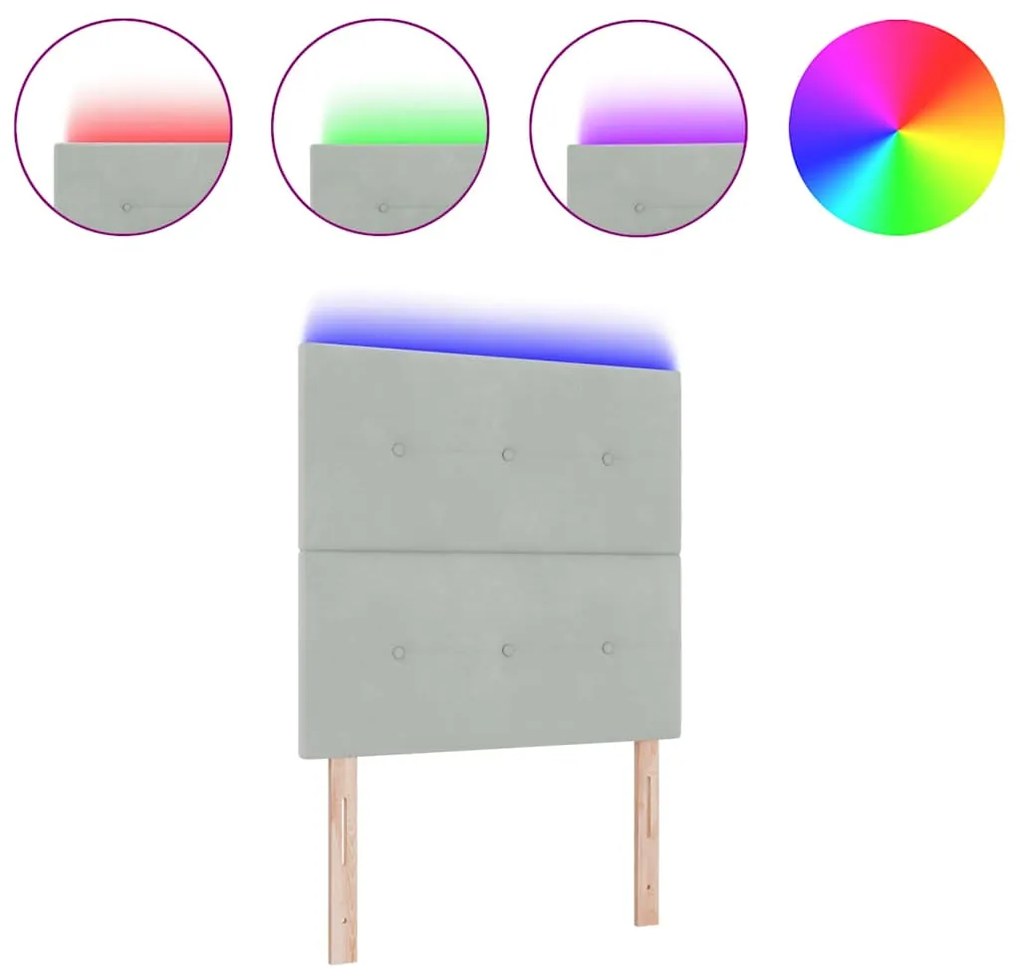 vidaXL Κεφαλάρι με φώτα λωρίδας LED Ανοιχτό γκρι 80 cm Βελούδο