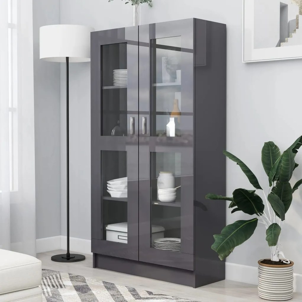 vidaXL Βιτρίνα Γυαλιστερό Γκρι 82,5 x 30,5 x 150 εκ. Μοριοσανίδα