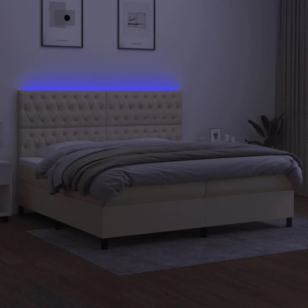 ΚΡΕΒΑΤΙ BOXSPRING ΜΕ ΣΤΡΩΜΑ &amp; LED ΚΡΕΜ 200X200 ΕΚ. ΥΦΑΣΜΑΤΙΝΟ 3135146