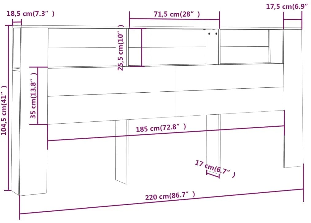 vidaXL Κεφαλάρι Με Αποθηκευτικό Χώρο Sonoma Δρυς 220x18,5x104,5 εκ.