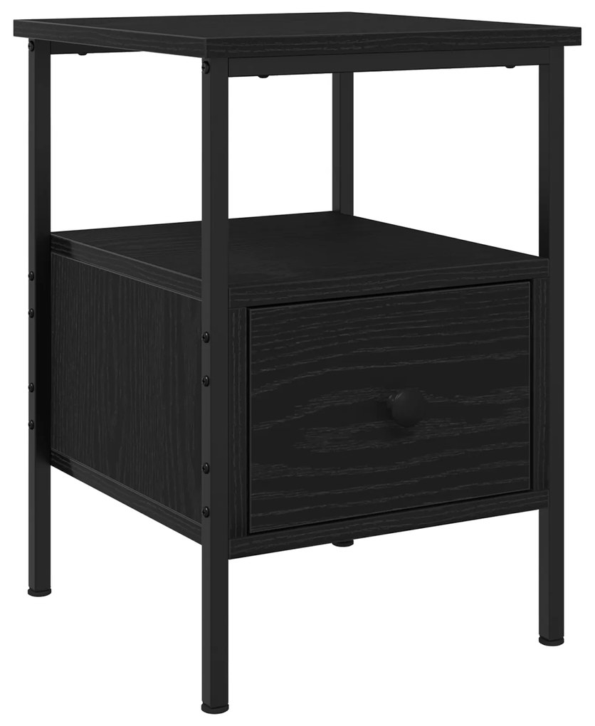 vidaXL Κομοδίνο Μαύρο Δρυς 34x36x50 εκ Επεξεργασμένο Ξύλο και Χάλυβας