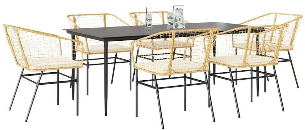 vidaXL Σετ Τραπεζαρίας Κήπου 7 τεμ. Καφέ Συνθ. Ρατάν / Γυαλί Μαξιλάρια