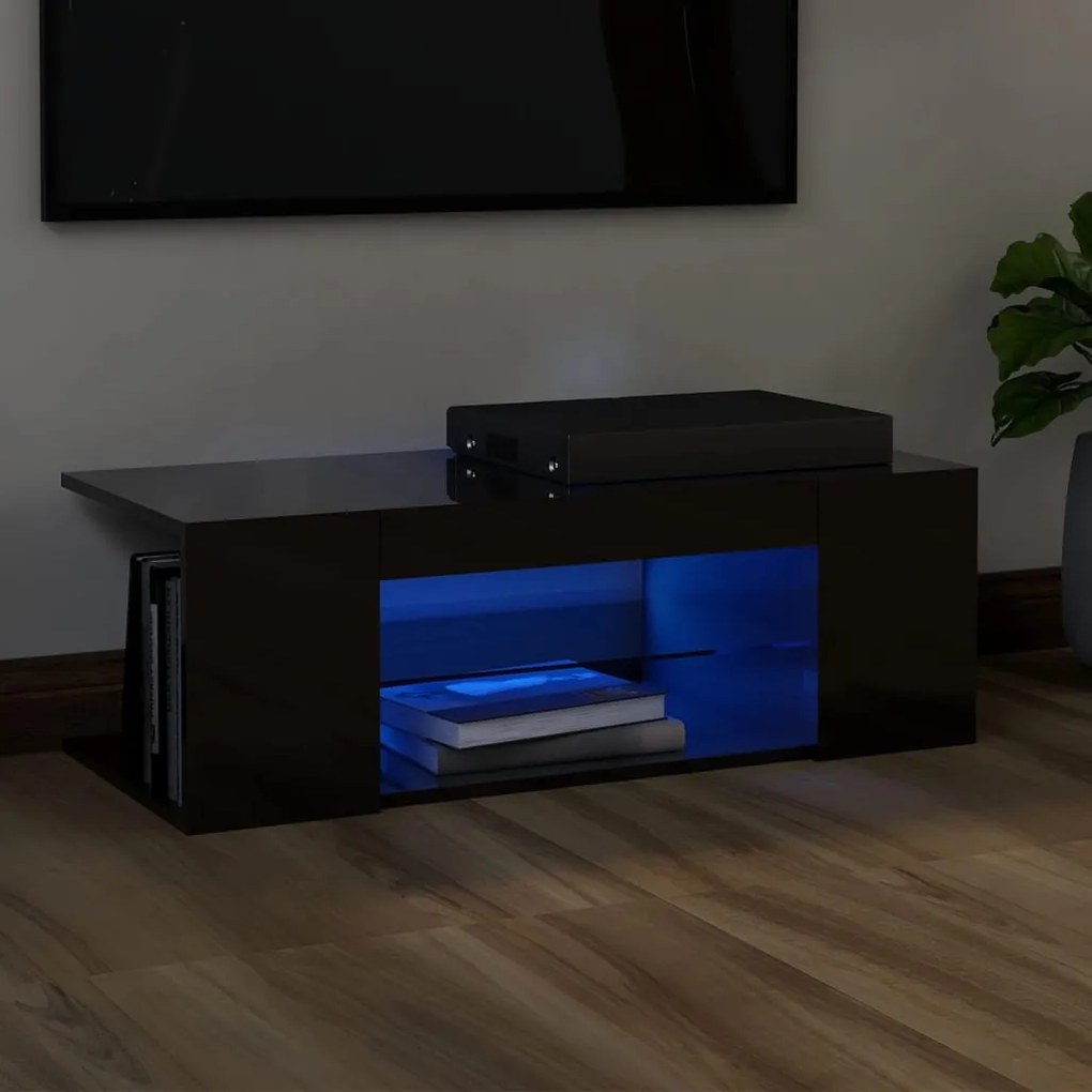 vidaXL Έπιπλο Τηλεόρασης με LED Γυαλιστερό Μαύρο 90x39x30 εκ.