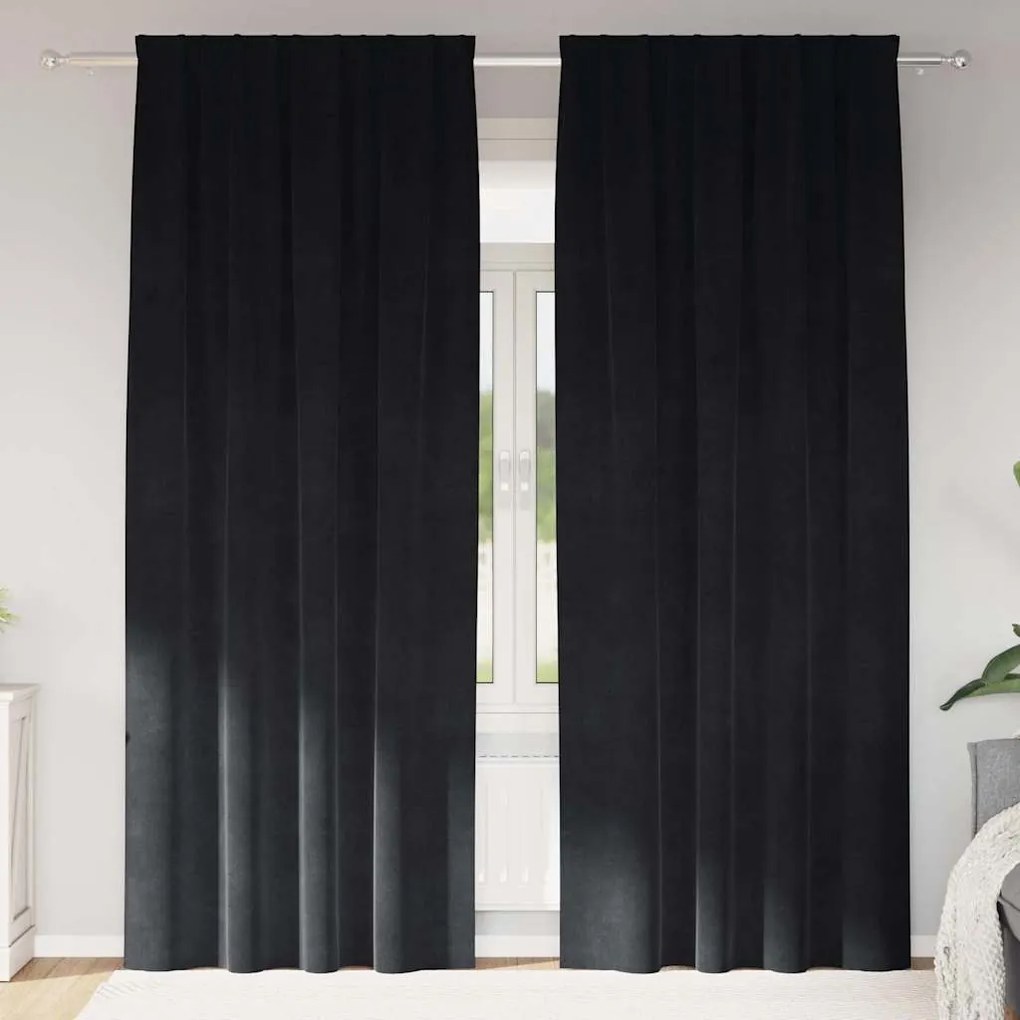 vidaXL Κουρτίνες με κουρτίνες 2 pcs Μαύρο 140 x 225 cm Βελούδο
