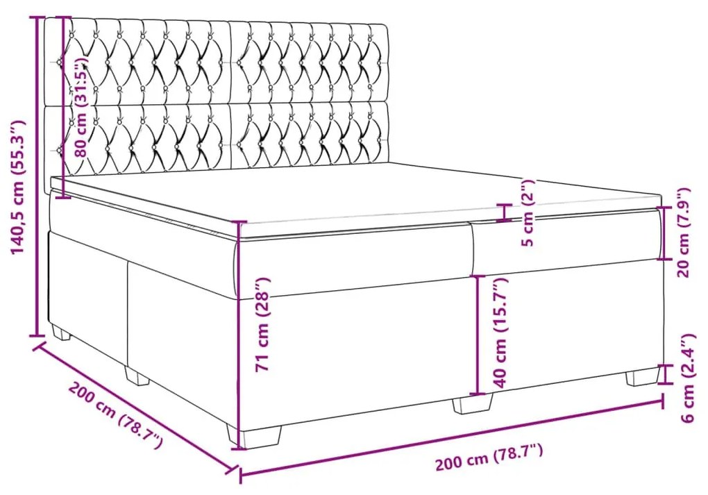 Κρεβάτι Boxspring με Στρώμα Ανοιχτό Γκρι 200x200 εκ. Βελούδινο - Γκρι