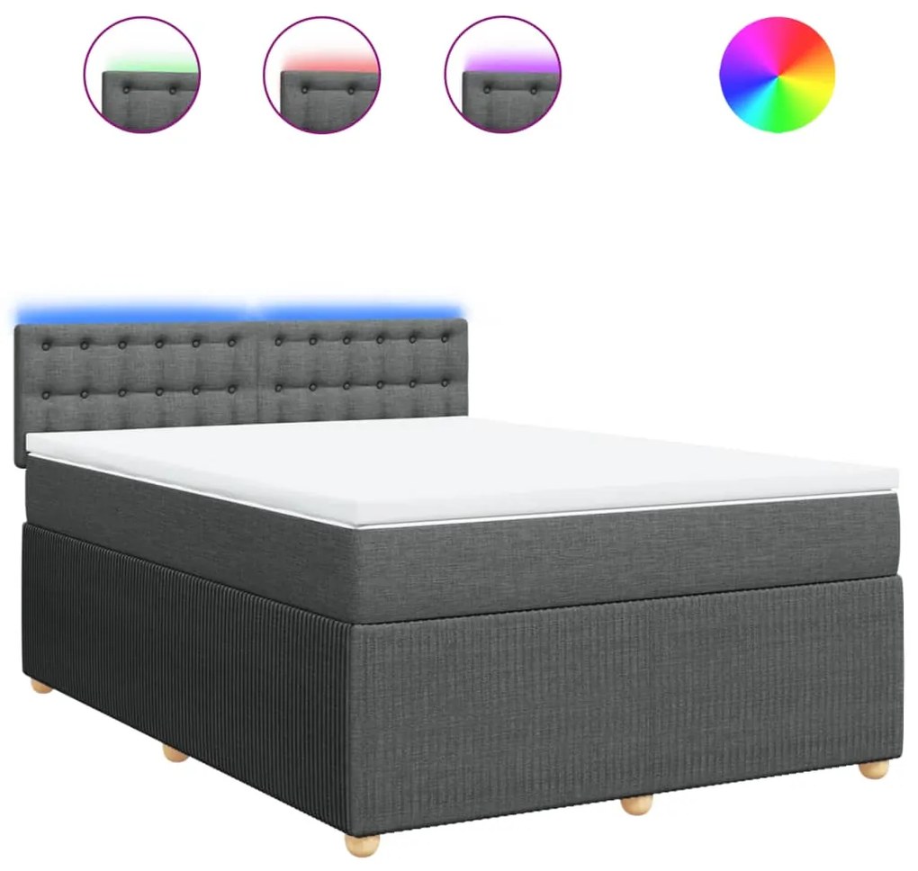 vidaXL Κρεβάτι Boxspring με Στρώμα Σκούρο Γκρι 140x200 εκ Υφασμάτινο