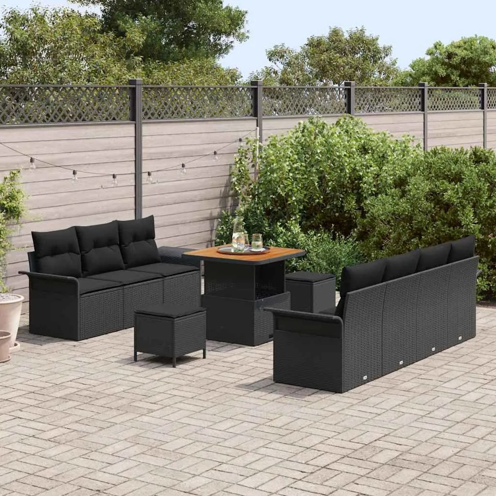 vidaXL Σετ Καναπέ Κήπου με μαξιλάρι 10 pcs Μαύρο 80 x 80 x 71 cm