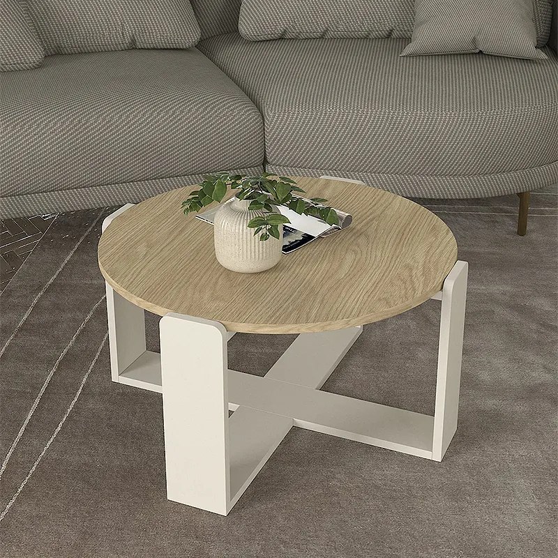 Τραπεζάκι σαλονιού Rebel Megapap χρώμα rota oak - sandstone Ø70x38εκ.-GP042-0288,1