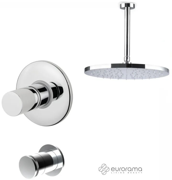 Eurorama RES PRO Μίκτης εντοιχισμού &amp; εκτροπέας περιστροφικός 3 εξόδων &amp; Κεφαλή Ντους Φ30εκ με μπράτσο οροφής Chrome