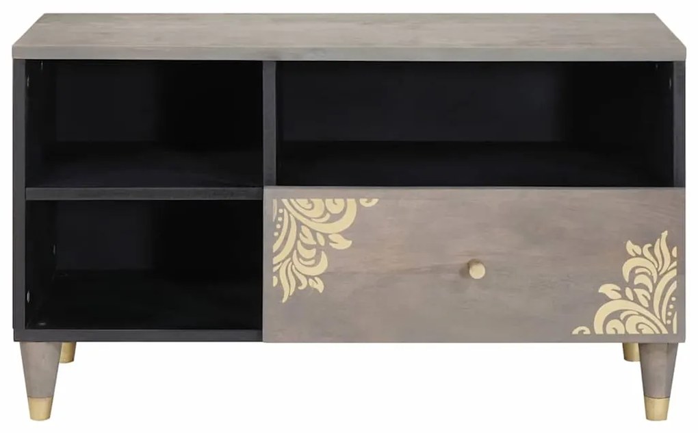 vidaXL Ντουλάπι TV Γκρι και Χρυσό 80 x 33.5 x 46 εκ. Μασίφ ξύλο μάνγκο