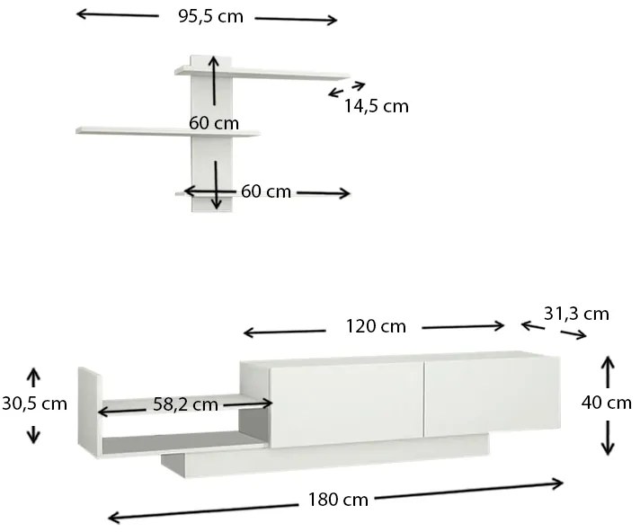 Σύνθεση τηλεόρασης Egemen Megapap χρώμα λευκό 180x32x40εκ.
